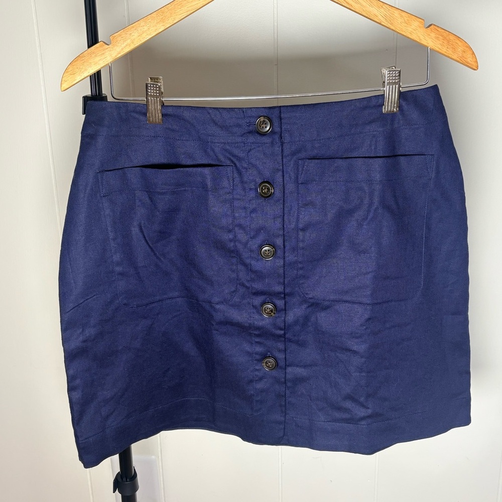 Banana Republic Factory Navy Button-Front Linen-Blend Womens Skirt Size 10 NWT